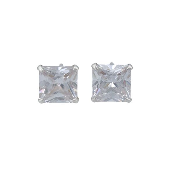 Vintage Sterling Silver 925 8mm Square Cubic Zirconia Stud Earrings - Picture 2 of 6